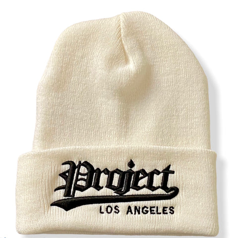 White Embroidered Beanie